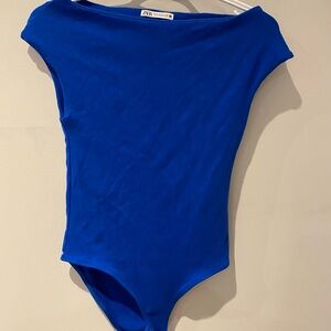 Zara Blue Bodysuit One Piece with Boat Neckline